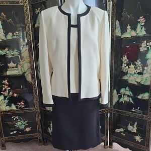 Jones New York Cream & Black Suit With Knee-Length Pencil Skirt